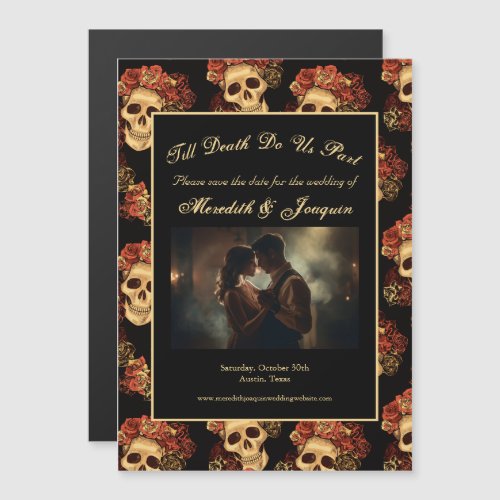 Gothic Skull Couple Photo Save the Date Magnet