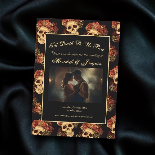 Gothic Skull Couple Photo Save the Date Magnet