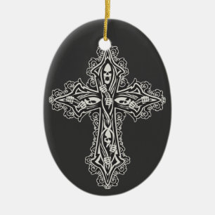 Gothic Skull Cross Ceramic Ornament