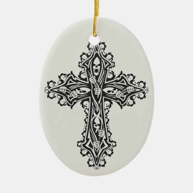 Gothic Skull Cross Ceramic Ornament (Front)
