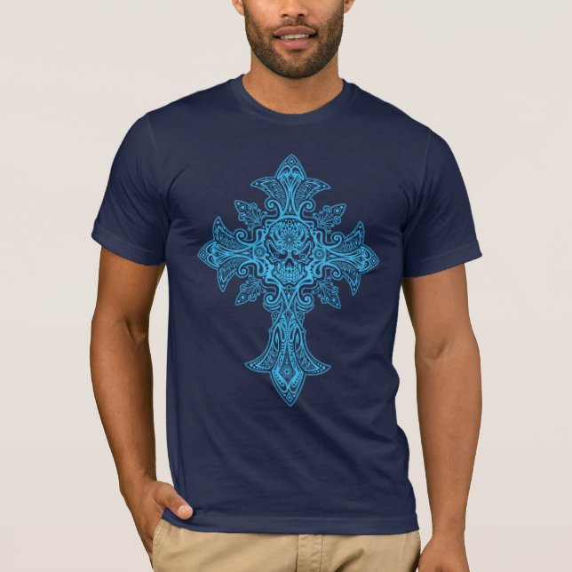 Gothic Skull Cross (dark blue) T-Shirt (Front)