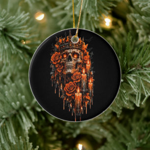 Gothic Skull Crown Halloween Dark Roses Spooky Des Ceramic Ornament