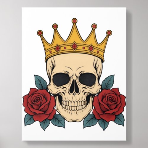 Gothic Skull Crown with Red Roses – Dark Biker Acrylic Photo Tile