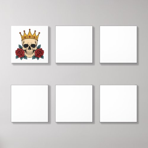 Gothic Skull Crown with Red Roses – Dark Biker Acrylic Photo Tile