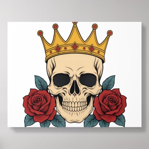 Gothic Skull Crown with Red Roses – Dark Biker Acrylic Photo Tile
