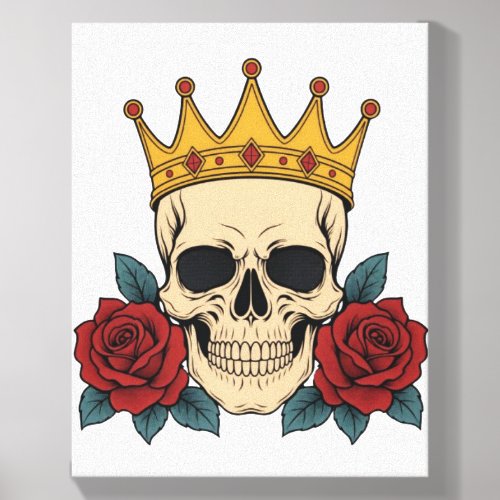 Gothic Skull Crown with Red Roses – Dark Biker Canvas Photo Tile
