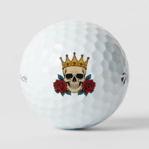 Gothic Skull Crown with Red Roses – Dark Biker Golf Balls
