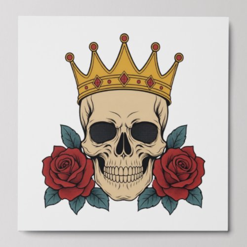 Gothic Skull Crown with Red Roses – Dark Biker Peel And Stick Photo Tile
