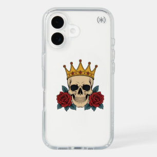 Gothic Skull Crown with Red Roses – Dark Biker iPhone 16 Case