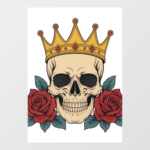 Gothic Skull Crown with Red Roses – Dark Biker Window Cling