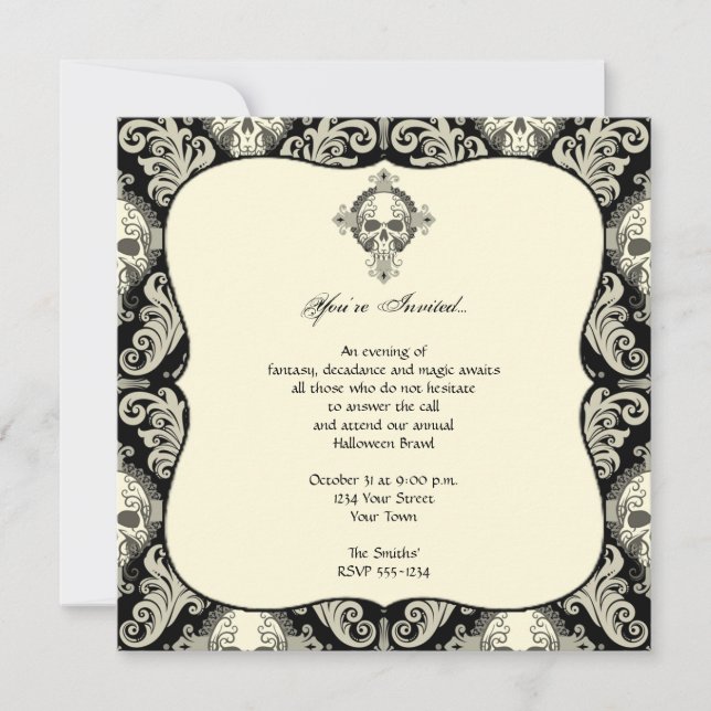 Gothic Skull Damask Halloween Party Invitation (Front)