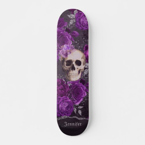 Gothic Skull Dark Purple Roses Personalized Skateboard