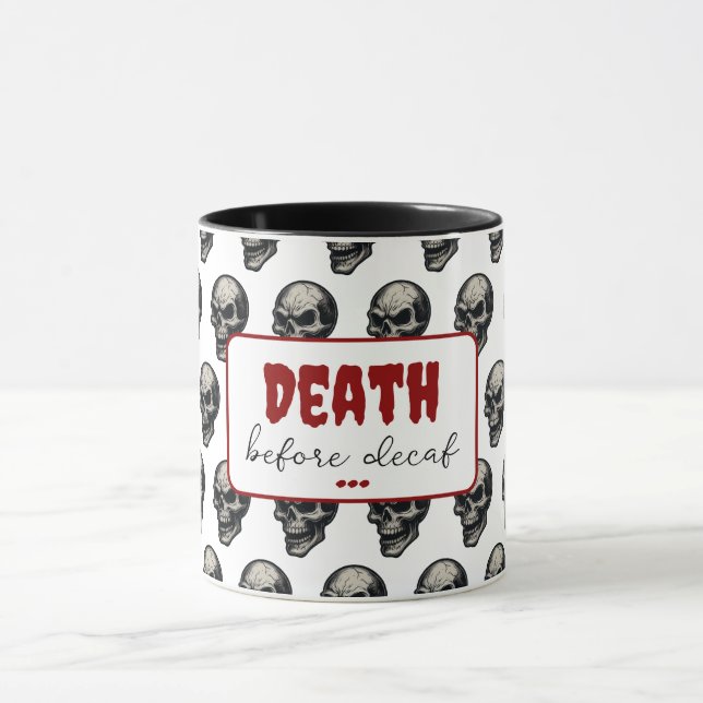 Gothic Skull ‘Death Before Decaf’ | Spooky Funny - Mug (Center)