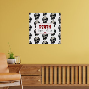 Gothic Skull ‘Death Before Decaf’ Spooky Funny - Poster