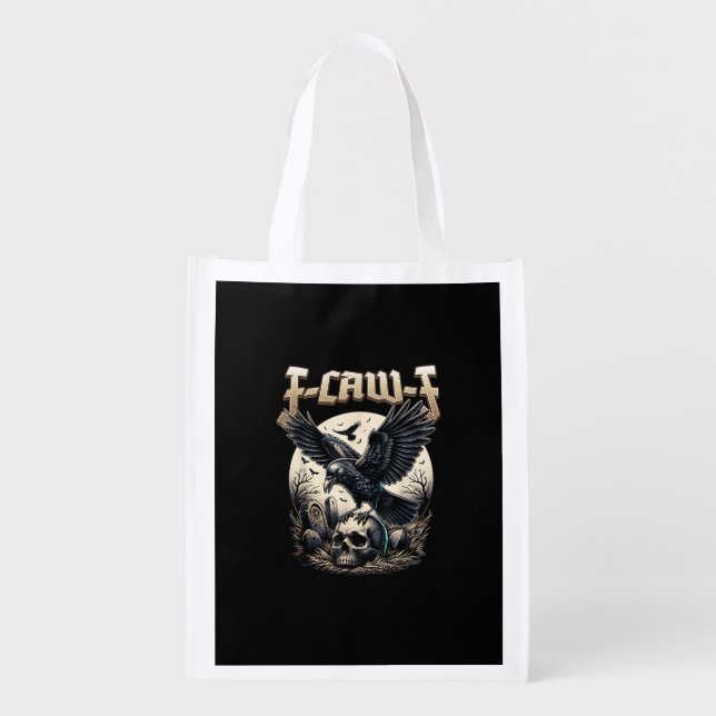 Gothic Skull F Caw F Crow Humor Graphic Grocery Bag (Front)