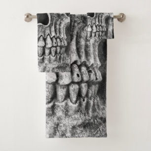 Gothic Skull Face Black And White Close Up Bath Towel Set