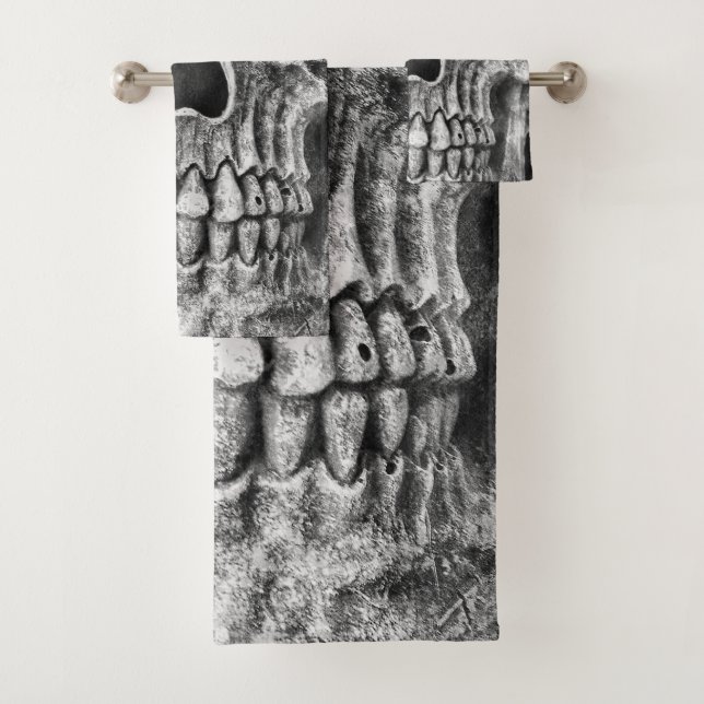 Gothic Skull Face Black And White Close Up Bath Towel Set (Insitu)