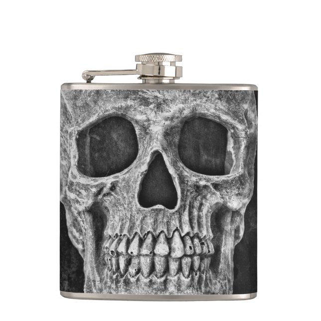 Gothic Skull Face Black And White Cool Grunge Flask (Front)