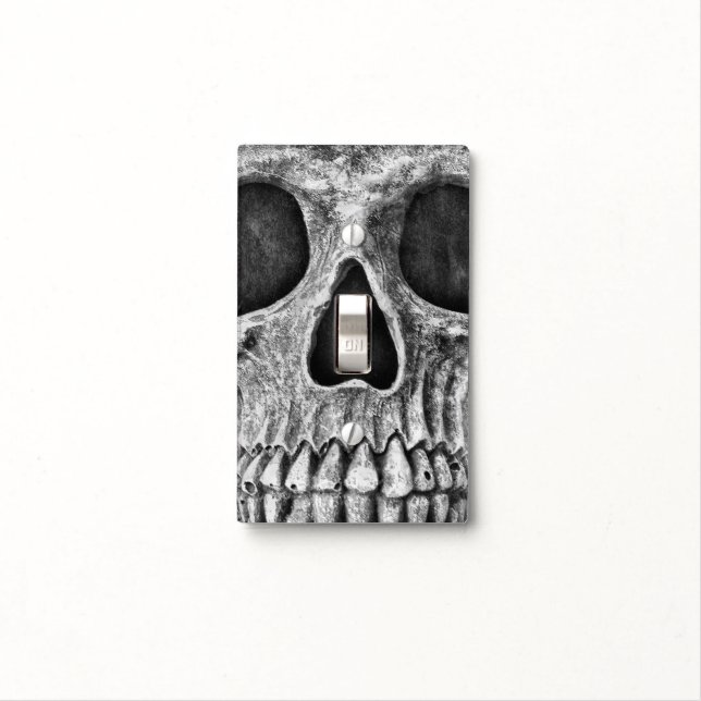 Gothic Skull Face Black And White Grunge Cool Light Switch Cover (In Situ)