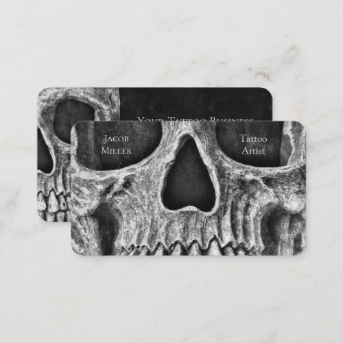 Gothic Skull Face Black And White Tattoo Shop Business Card