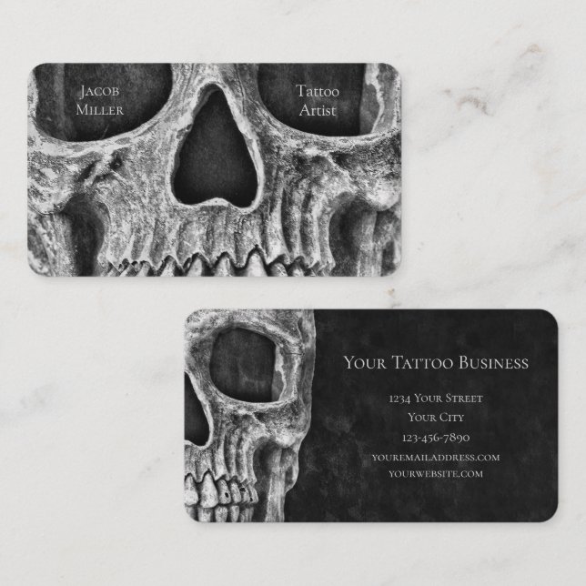 Gothic Skull Face Black And White Tattoo Shop Business Card (Front/Back)