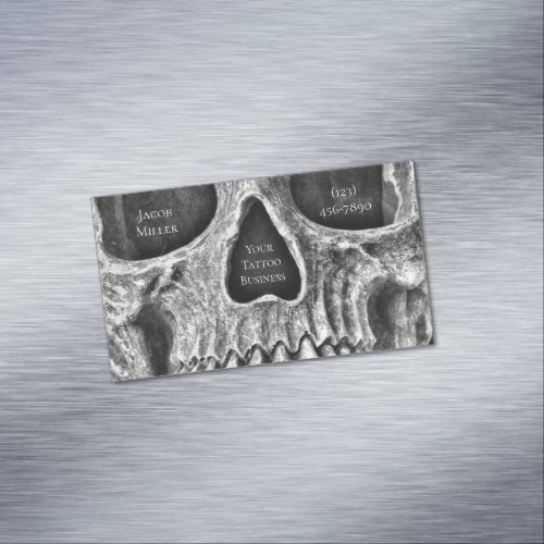 Gothic Skull Face Black And White Tattoo Shop Business Card Magnet