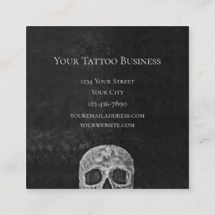 Gothic Skull Face Black And White Tattoo Shop Square Business Card