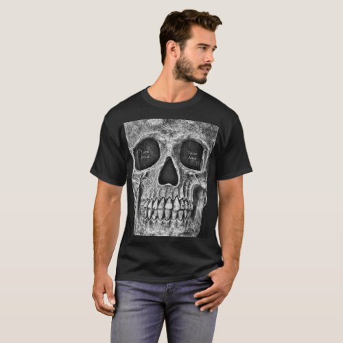 Gothic Skull Face Black And White Tattoo Shop T_Shirt