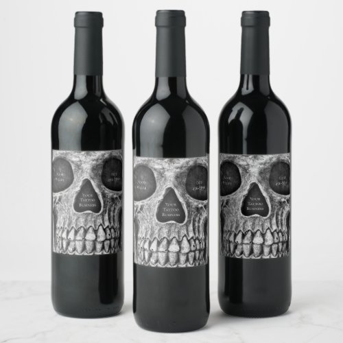 Gothic Skull Face Black And White Tattoo Shop Wine Label