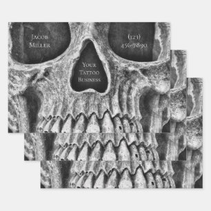 Gothic Skull Face Black And White Tattoo Shop Wrap Wrapping Paper Sheets