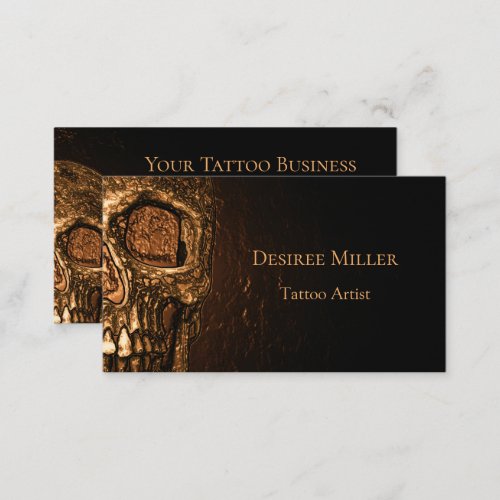 Gothic Skull Face Glowing Gold Black Tattoo Shop Business Card