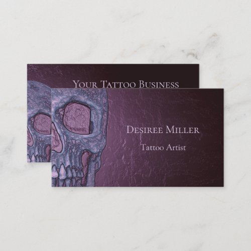 Gothic Skull Face Glowing Purple Pink Tattoo Shop Business Card