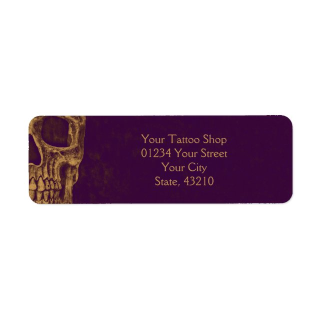 Gothic Skull Face Gold Purple Unique Tattoo Shop Label (Front)