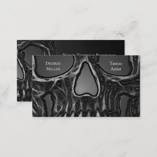 Gothic Skull Face Gray Metallic Cool Tattoo Shop Business Card