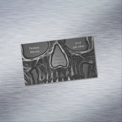 Gothic Skull Face Gray Metallic Cool Tattoo Shop Business Card Magnet