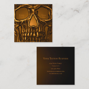 Gothic Skull Face Metallic Gold Tattoo Shop Square Business Card