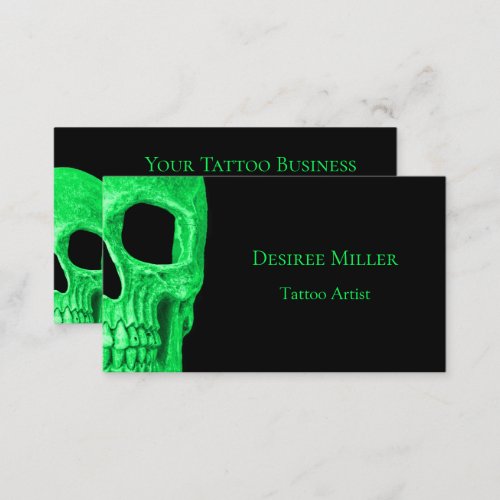 Gothic Skull Face Neon Green Black Tattoo Shop Business Card