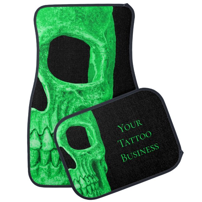 Gothic Skull Face Neon Green Black Tattoo Shop Car Floor Mat (Set)