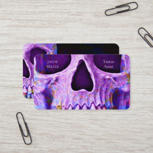 Gothic Skull Face Purple Blue Tattoo Shop Business Card