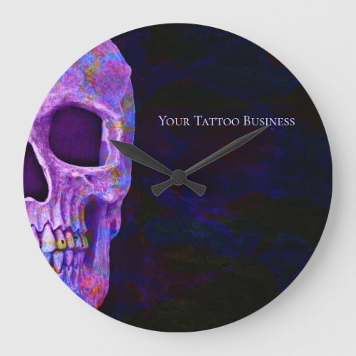 Gothic Skull Face Purple Blue Tattoo Shop Unique Large Clock