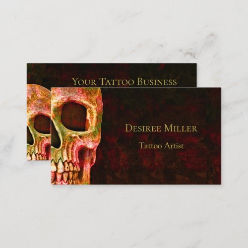 Gothic Skull Face Red Green Tattoo Shop Business Card