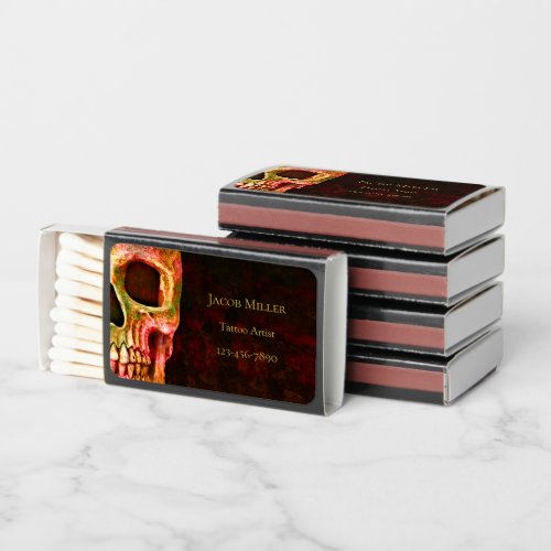 Gothic Skull Face Red Green Tattoo Shop Matchboxes