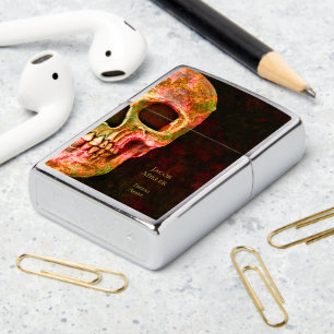 Gothic Skull Face Red Green Tattoo Shop Zippo Lighter