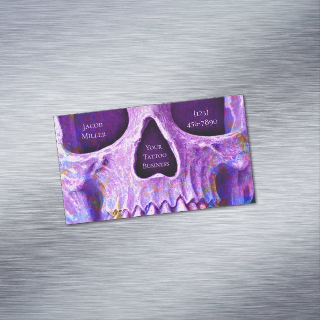 Gothic Skull Face Unique Purple Blue Tattoo Shop Business Card Magnet (In Situ)