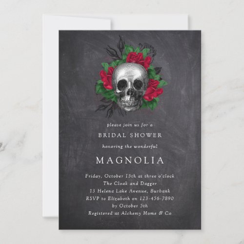 Gothic Skull Floral Bridal Shower  Invitation