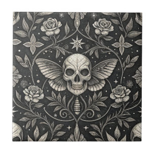 Gothic Skull Floral Celestial Pattern (1) Ceramic Tile