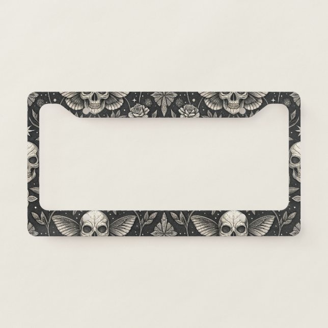 Gothic Skull Floral Celestial Pattern (1) License Plate Frame (Front)
