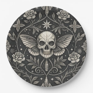 Gothic Skull Floral Celestial Pattern (1) Paper Plates