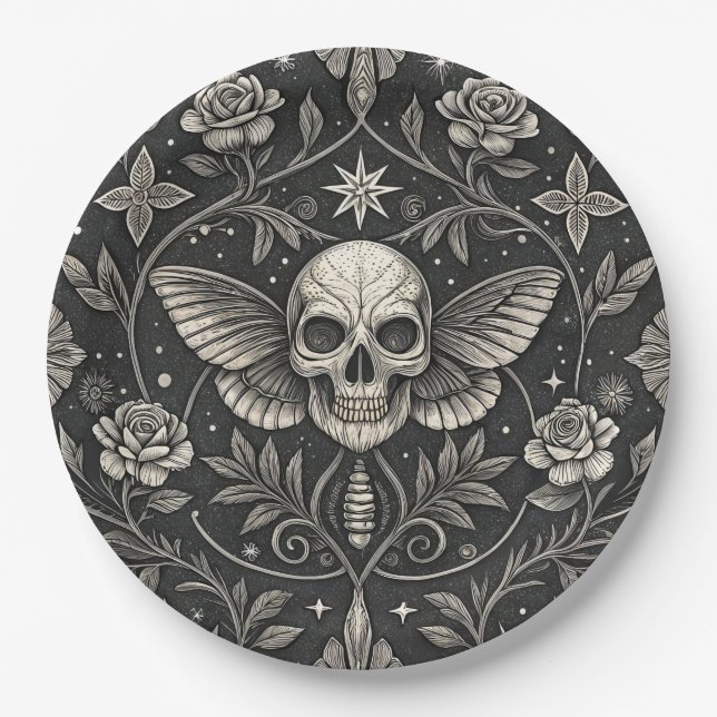 Gothic Skull Floral Celestial Pattern (1) Paper Plates (Front)