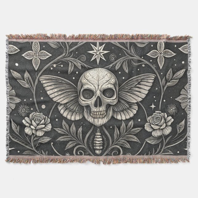 Gothic Skull Floral Celestial Pattern (1) Throw Blanket (Front)